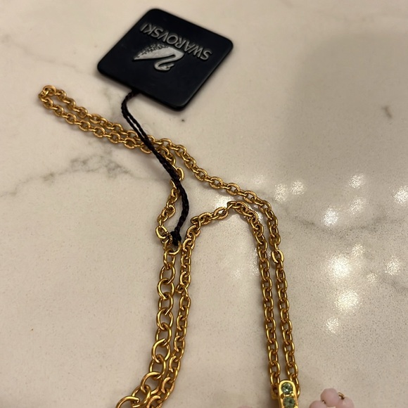 Sparkly Swarovski pink glass bead Crystal & green crystal flower necklace w/ tag - Picture 15 of 16